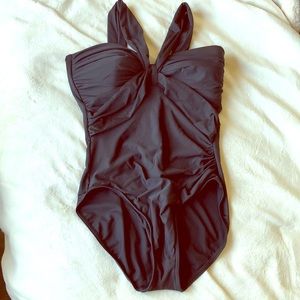 Miraclesuit black one piece ruched slimming 14.